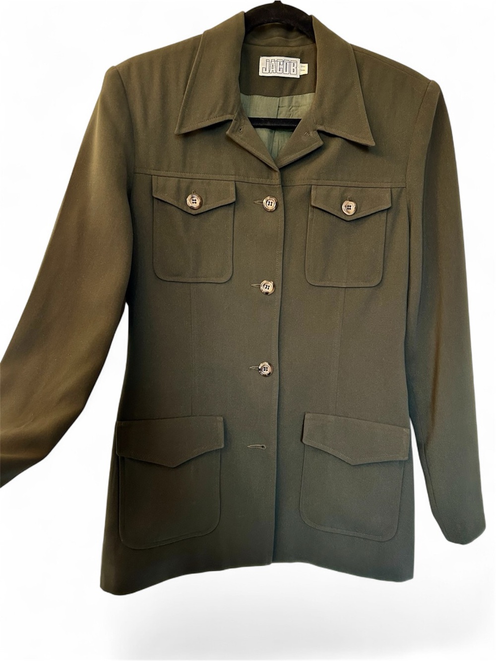 Jacob Olive Green Button-Front Military Feminine Structured Women’s Blazer